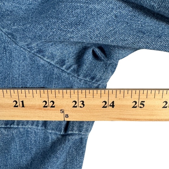 Ease Sport Women's 18W Denim Button Shirt Jacket Blue Leopard Trim Western - Picture 7 of 8